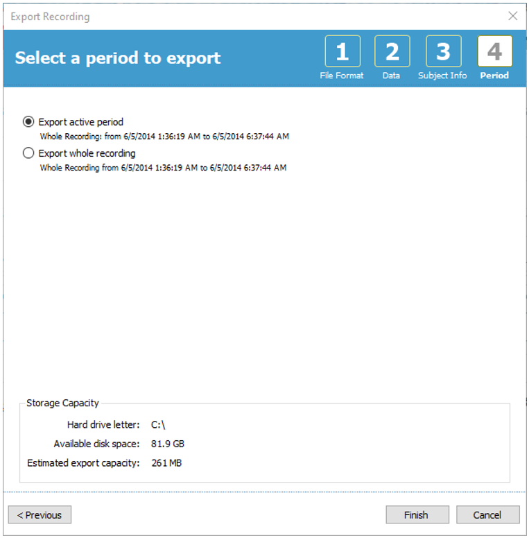 Export selection window for RemLogic recordings. Noxturnal, Profusion